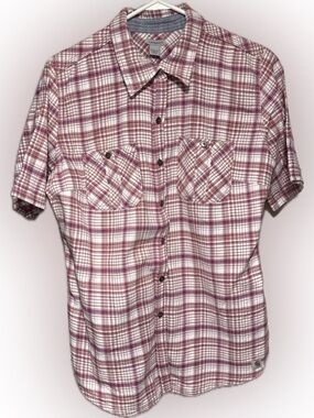 Carhartt Women’s Medium Short-Sleeve Plaid Button-Down Shirt - White & Burgundy